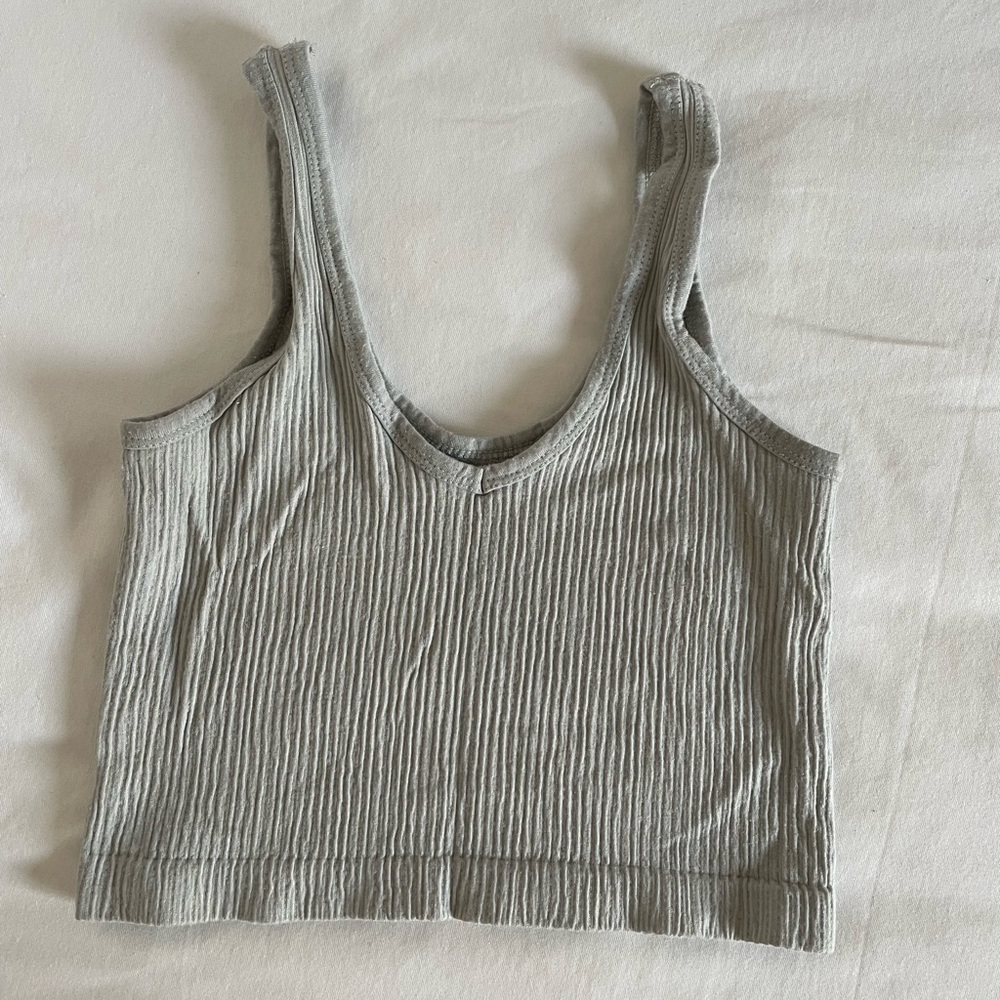 Gray/Green Ribbed Women's Tank Top
